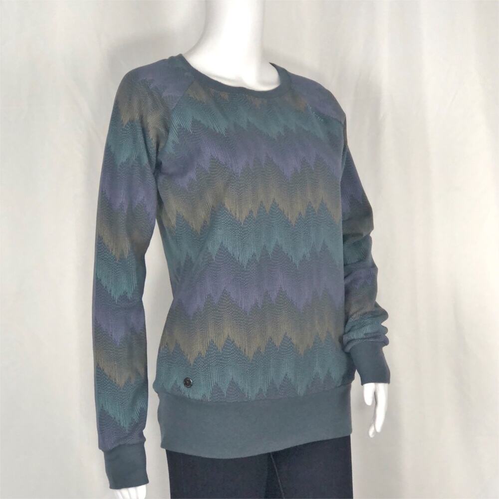 Mazine Deep Blue Ocean Zig Zag Printed Long Sleeves Scoop Neck Sweatshirt SzS
